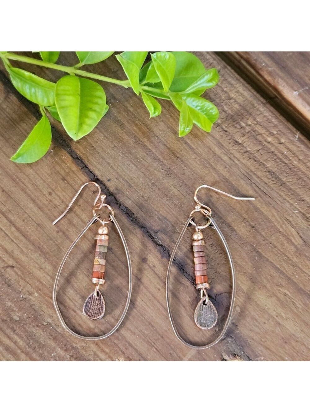 Artisan Bohemian Ethnic Copper Women's Dangle Lightweight Earrings - Picture 3 of 3